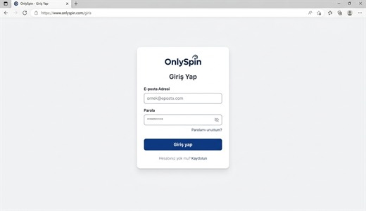 OnlySpin Giriş Ekranı Tasarımı